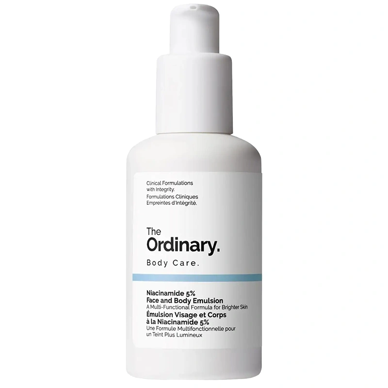 A lightweight face and body emulsion that helps unify the complexion and reduce the visibility of brown spots. Face and body emulsion with 5% Niacinamide is a versatile formula that helps reduce the visibility of brown spots on the face and body for a more even complexion. Tested on all skin types, it targets brown spots on key skin areas, including the face, neck, chest, and arms, to ensure a more even complexion on the face and body.